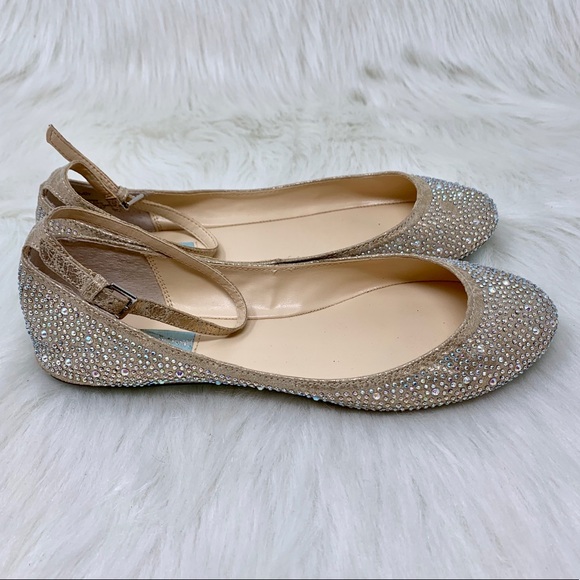 Betsey Johnson Blue JOY Jewel Ankle Strap Flat 8 - Picture 3 of 8